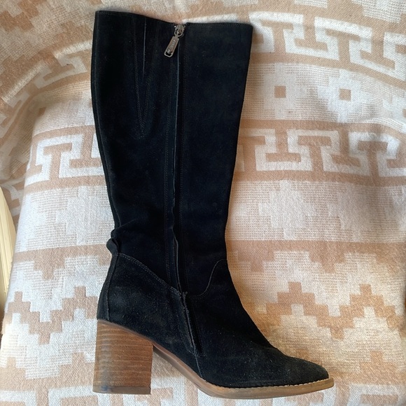 Blonde tall waterproof black suede leather boots - Picture 2 of 10